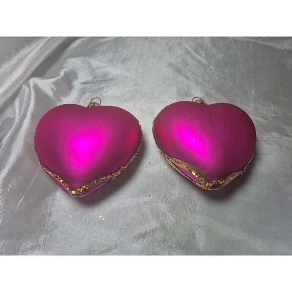 Set Of 2 Vitbis Glass Pink Jeweled Heart Shaped Ornaments Made In Poland - Picture 9 of 16